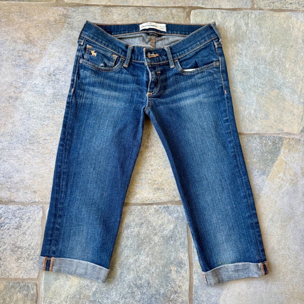 Abercrombie‎ Y2K 2000s Kids Denim Bermuda Shorts Stretch Dark Wash Size 14 Slim